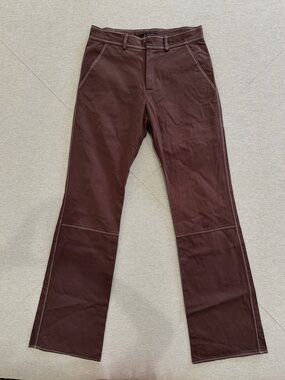 Brown Contrast-Stitch Wide-Leg Pants